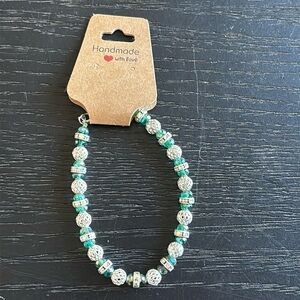 Handmade Silver and Green Beaded Bracelet